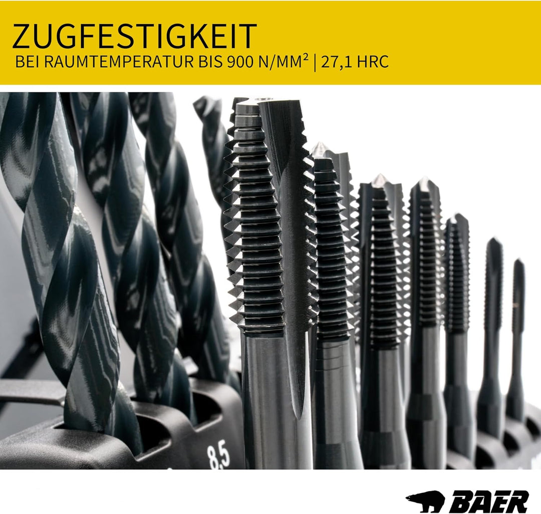 BAER Gewindeschneider Set M3 - M12 TriTap HSSE-VAP: Gewindebohrer Set Durchgangsloch - Kernlochbohre