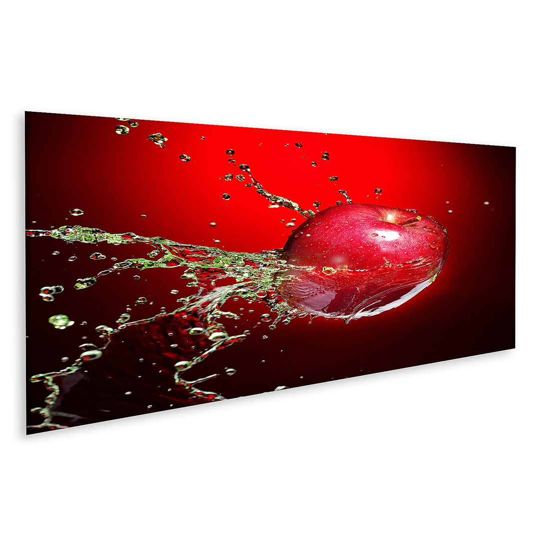 islandburner Bild auf Leinwand Roter Apfel Mit Wasser Vor Rotem Hintergrund Bilder Wandbilder Poster