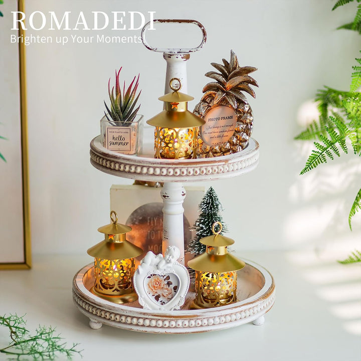 Romadedi Teelicht Laterne Gold Deko - 12er Set Vintage Laterne Kerze Metall Klein mit Gravur für Ker