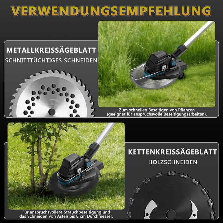 7-in-1 Akku-Rasentrimmer für Makita-Akkus mit 2 Akkus&amp;Ladegerät | 1200W Freischneider mit Unkrautbür