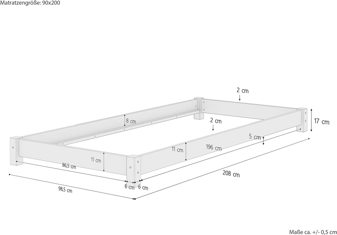 Erst-Holz Niederflurbett Futonbett Einzelbett Bodenbett 90x200 Kiefer massiv wählbares Zubehör V-60.