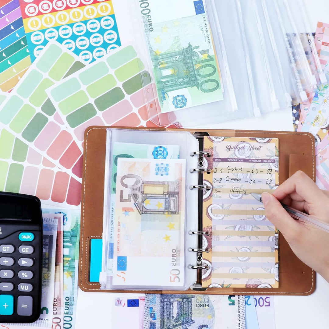 Budget Planner / Binder A6 - ANYUKE Sparchallenge Geldbuch mit Hüllen, Finanzplaner Ringbuch Ordner