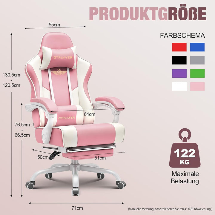 GTPLAYER Gaming Stuhl Chair Gamer Sessel - Ergonomischer Gamer Stuhl mit Fussstütze Kopfstütze und L