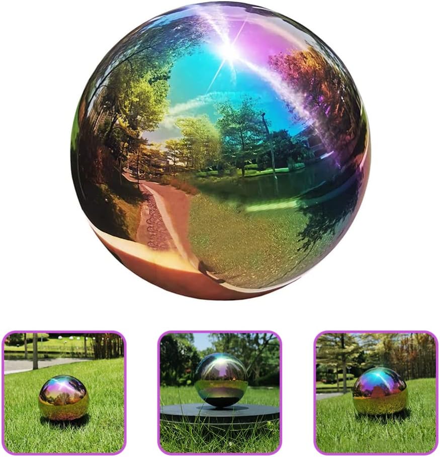 Cabilock Edelstahl Gartenkugel 15cm Bunt Metallkugeln Deko Garten Hohlkugel Metall Dekokugel Spiegel