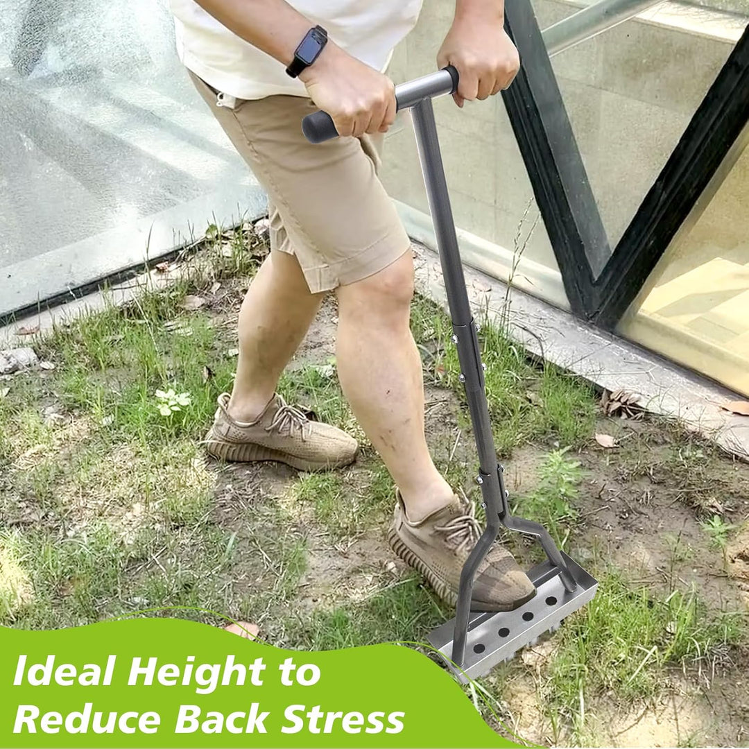 Rasenlüfter mit 4 Zinken, Rasenbelüfter Spike Metall mit Ablageschale & Gartengeräten, Rasen-Kernbel