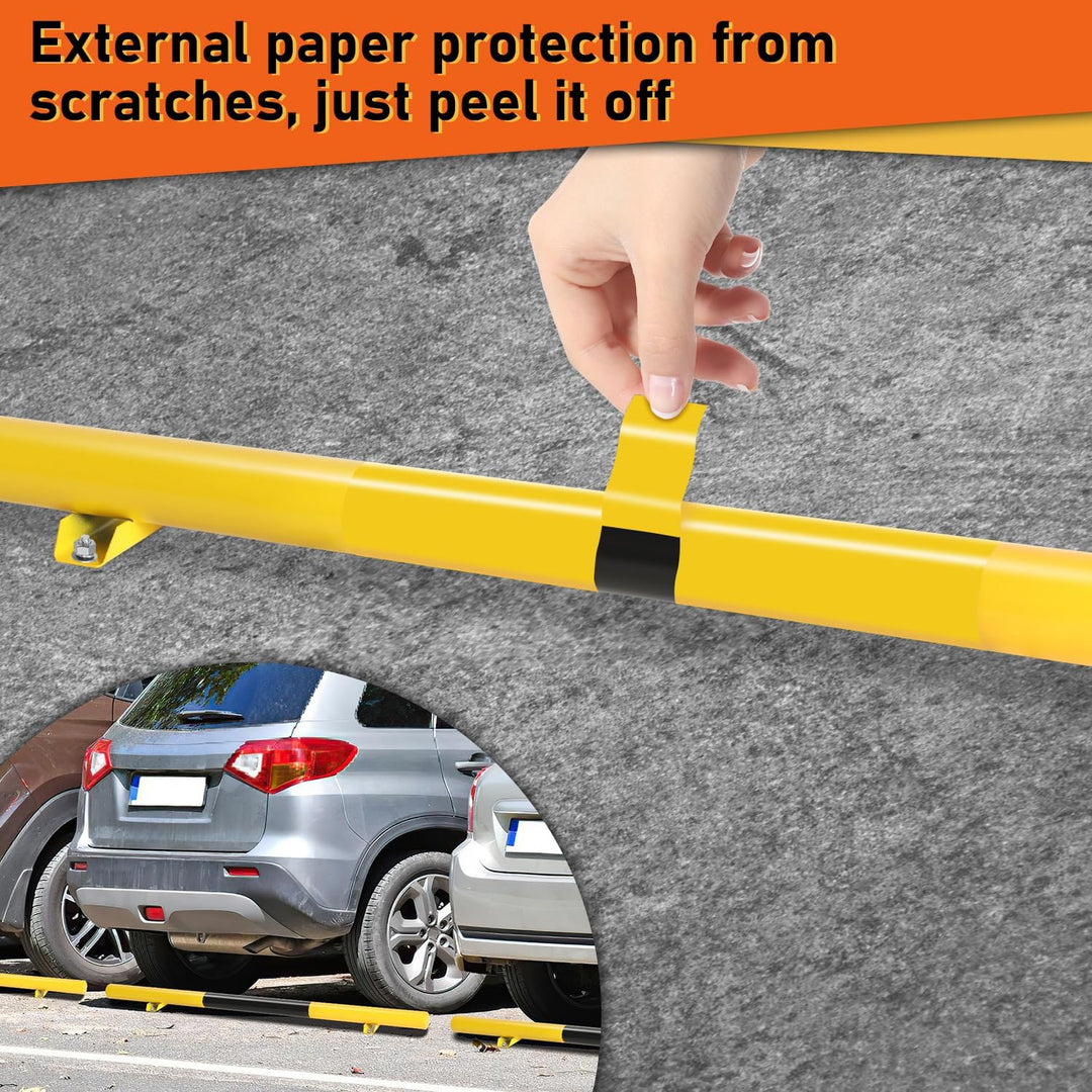 Fiqops Radstopper 2 x Metall Stahlrohr-Parkstopper Parkplatzbegrenzung, Schwarz-Gelb mit Reflexionss