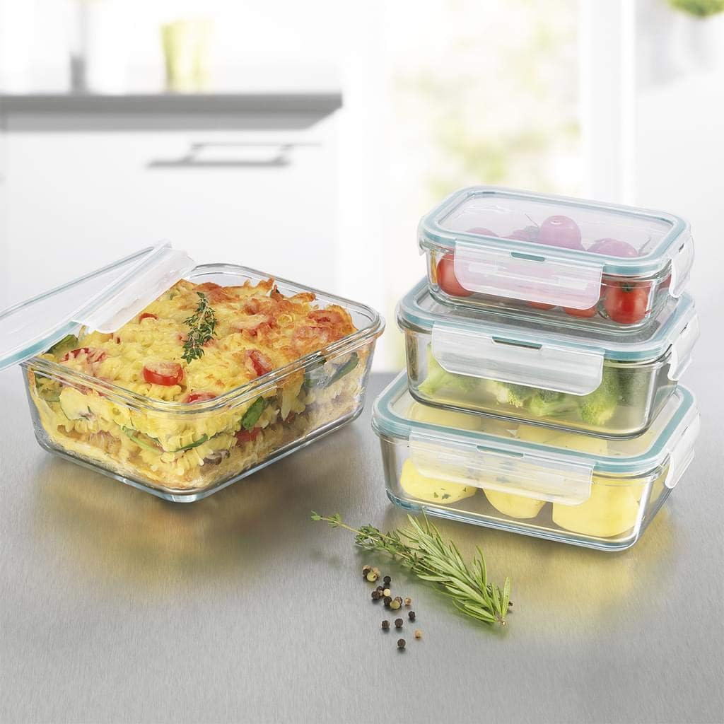 GOURMETmaxx Glas-Frischhaltedosen Klick-it 4er Set | Spülmaschinen- Mikrowellen- und Gefrierschrankg