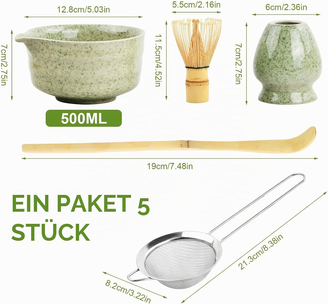 5 in 1 Matcha Set Japanisches Matcha Tee Set mit Matcha Besen, Matcha Schale mit Ausgiesser, Matcha