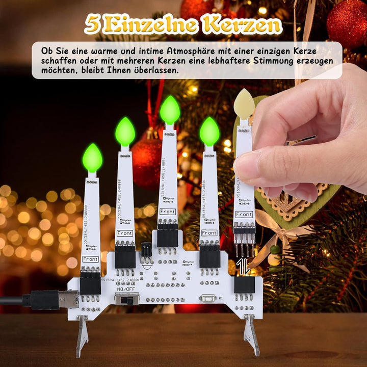 Löten Übungskit,Weihnachtskerzen Lichter 5 Kerzen Löt-Lernkit mit 10 Beleuchtungsmodi,Fernbedienung,