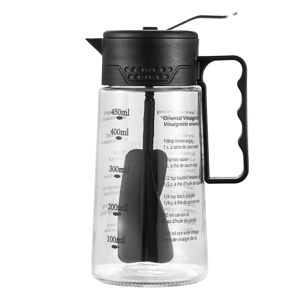 Salatdressing-Shaker aus Glas, 450 ml, mit abgestufter Skala und aufgedruckten Rezepten, hausgemacht