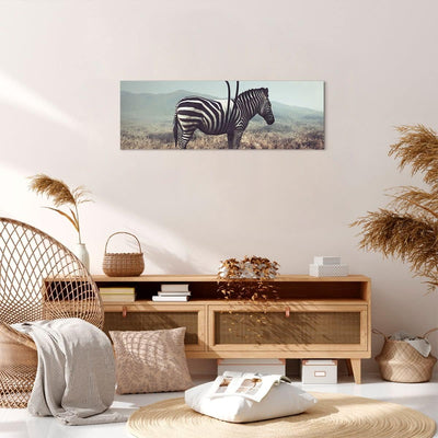 Panorama Bilder auf Leinwand Zebra Tier Wiese Leinwandbild mit Rahmen 90x30cm Wandbilder Dekoration