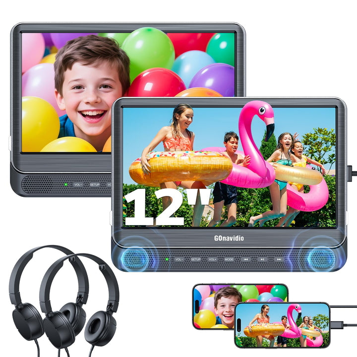 12" DVD Player Auto 2 Bildschirme mit 1080P HDMI-Eingang, Tragbarer Fernseher Kopfstütze 2 Monitore