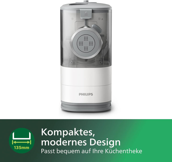 Philips Pastamaker – vollautomatisch, Wiegefunktion, 4 Formaufsätze, weiss/rauchgrau