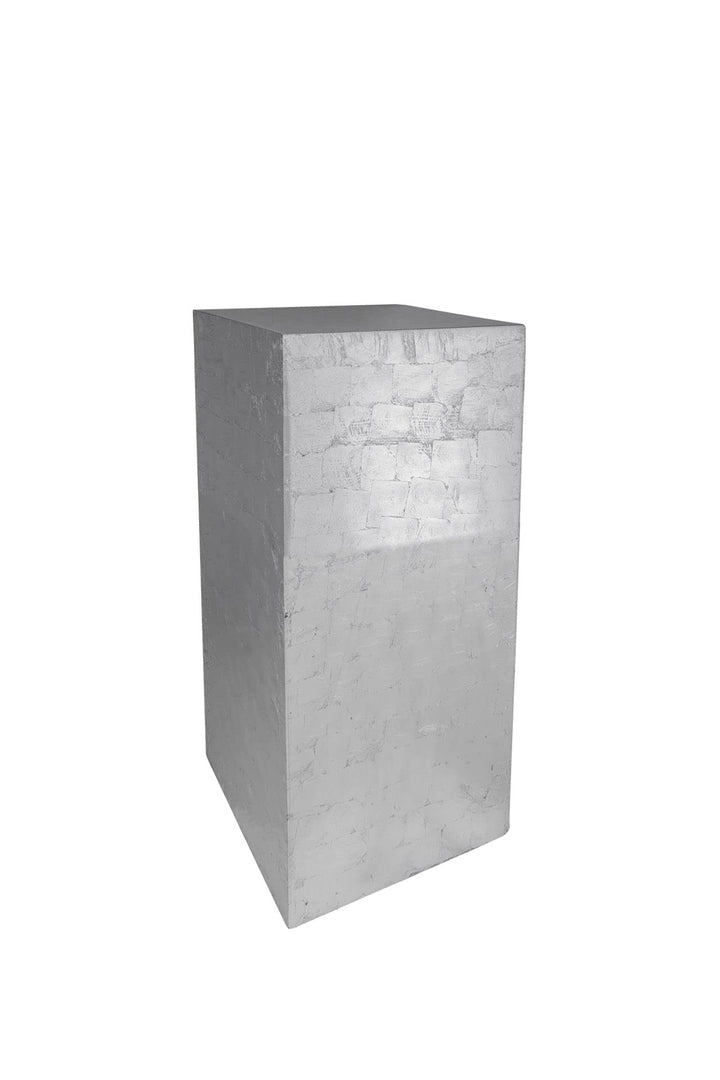 VIVANNO Podest Deko-Säule Stele Blumenständer Fiberglas Silber Hochglanz 30x30x60 30x30x60 cm Silber