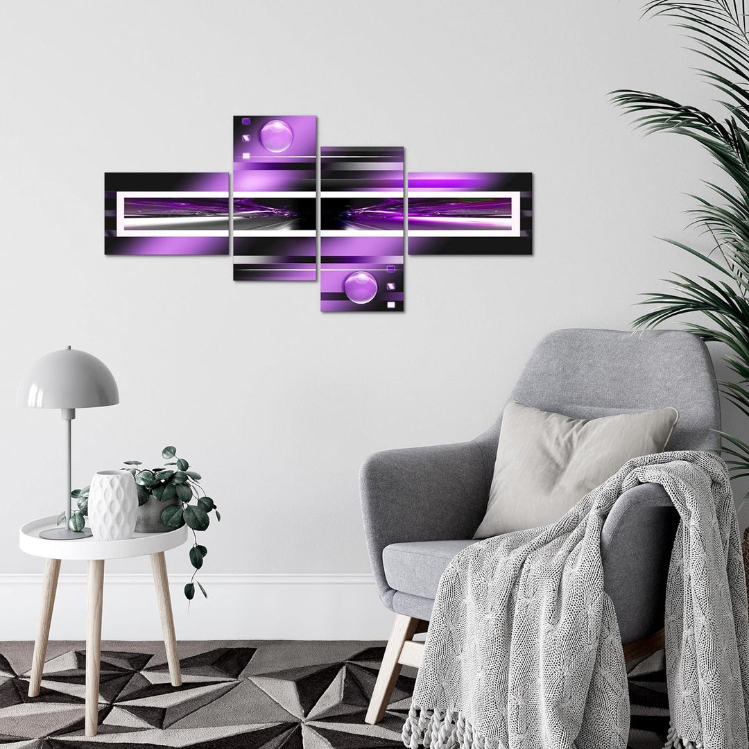 Runa Art Bild Modern Abstrakt - Made in Germany - Wandbilder Violett Lila Schwarz 4 Teilig 101942c 1