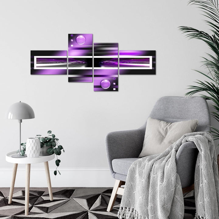Runa Art Bild Modern Abstrakt - Made in Germany - Wandbilder Violett Lila Schwarz 4 Teilig 101942c 1