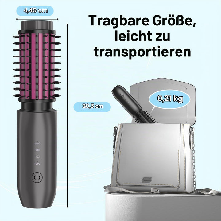 Dricar Kabellose Lockenstabbürste, Tragbare Reise Lockenstab Grosse Locken, 40mm Thermobürste Rundbü