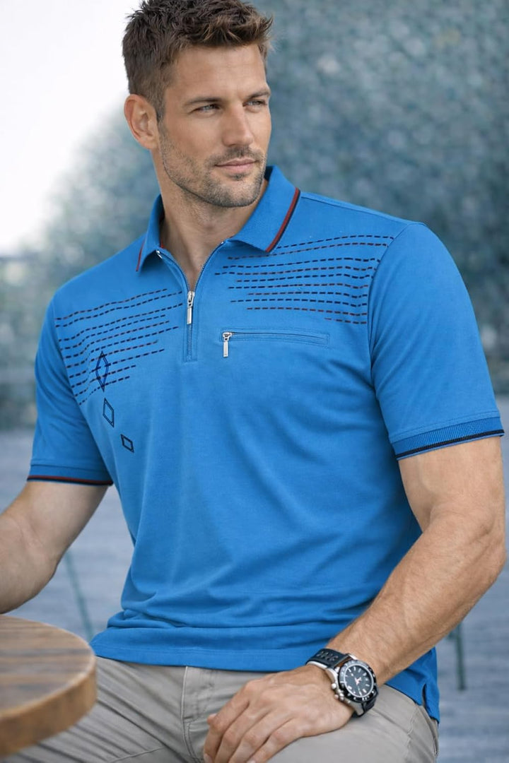 Soltice Herren Kurzarm Poloshirt, Polohemd Kragen, Gestreifte Blousonshirt mit Brusttasche aus Baumw