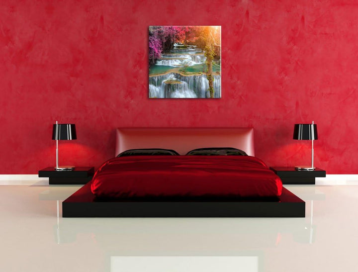 Pixxprint Wasserfall im Regenwald als Leinwandbild/Grösse: 70x70 cm/Wandbild/Kunstdruck/fertig bespa