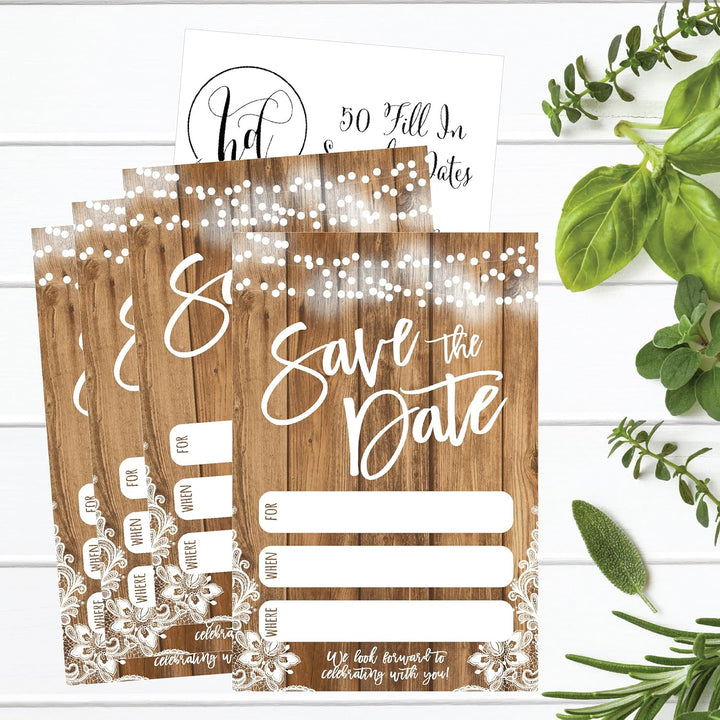 Hadley Designs 50 rustikale Save the Date-Karten für Hochzeit, Verlobung, Jubiläum, Babyparty, Gebur