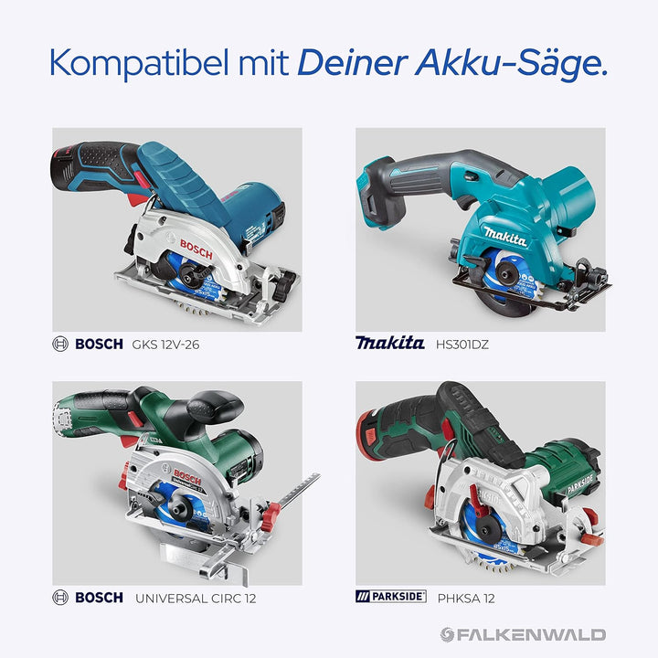 FALKENWALD Akku Sägeblatt 85x15 ideal für Holz - Kompatibel mit Bosch GKS 12v-26, Bosch GKS 85, Maki