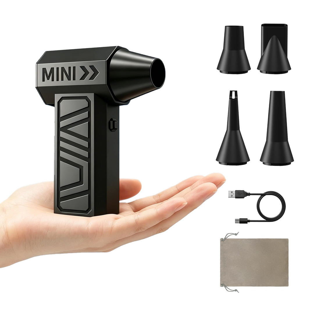 Mini Gebläse Akku, Handgebläse, 105000RPM 4-Stufen Gebläse Klein, Compressed Air Duster mit LED-Lich