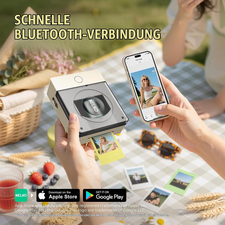 Nelko Fotodrucker PP02 Farbe Tragbarer Mini Fotodrucker für Smartphone, Tintenstrahl Aufkleber Druck