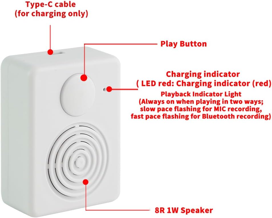 Diktiergerät, Unterstützt Bluetooth- und Mikrofonaufnahmen, 16 MB Soundmodul mit Lautsprecher, 16 Mi