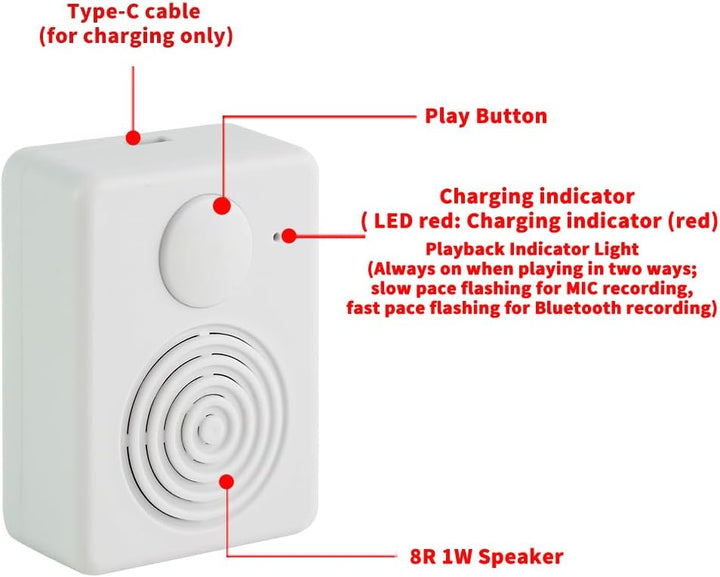 Diktiergerät, Unterstützt Bluetooth- und Mikrofonaufnahmen, 16 MB Soundmodul mit Lautsprecher, 16 Mi