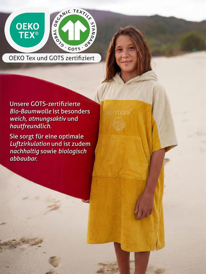 normani Teenager Frottee Badeponcho aus Bio-Baumwolle für Jungen und Mädchen - Strandponcho Surfer P