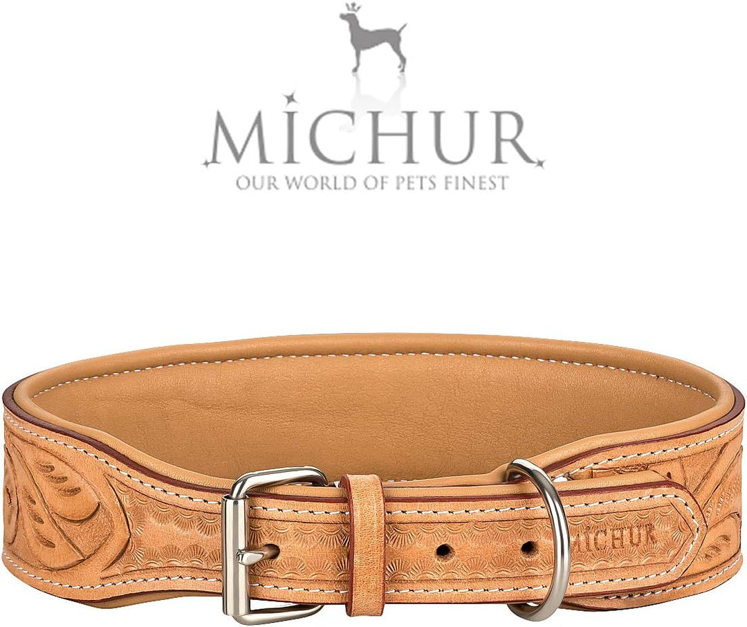 MICHUR Felipe Hundehalsband Leder, Lederhalsband Hund, Halsband, Leder, Caramel, Beige, Braun, MIT S