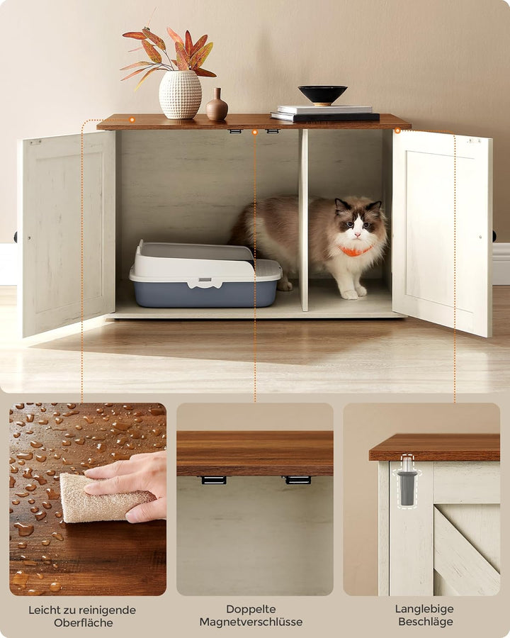 Feandrea Katzenhaus, Katzenklo-Schrank mit herausnehmbarer Trennwand, Tisch, 80 x 53 x 50 cm, honigb