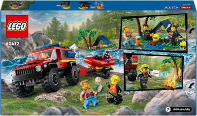 LEGO City Feuerwehrgeländewagen mit Rettungsboot, Offroad-Auto-Spielzeug für Kinder ab 5 Jahren, Ret