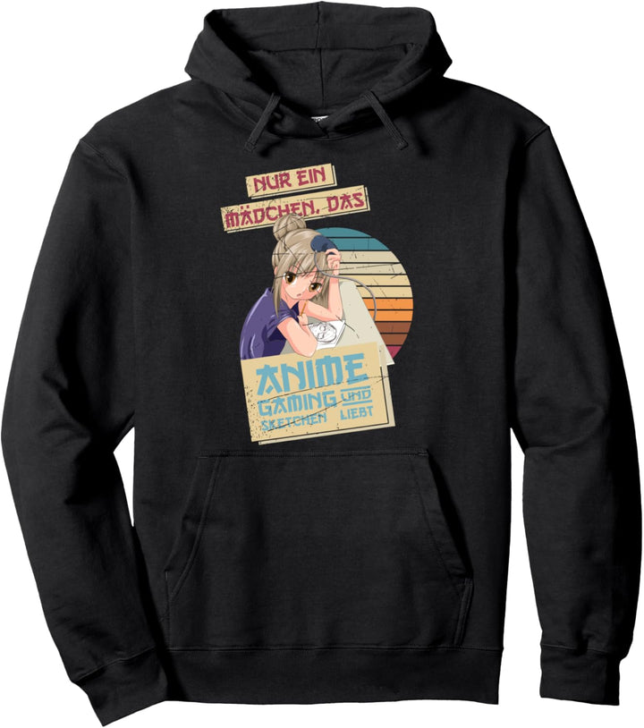 Nur ein Mädchen das Anime Gaming und Sketchen liebt Anime Pullover Hoodie