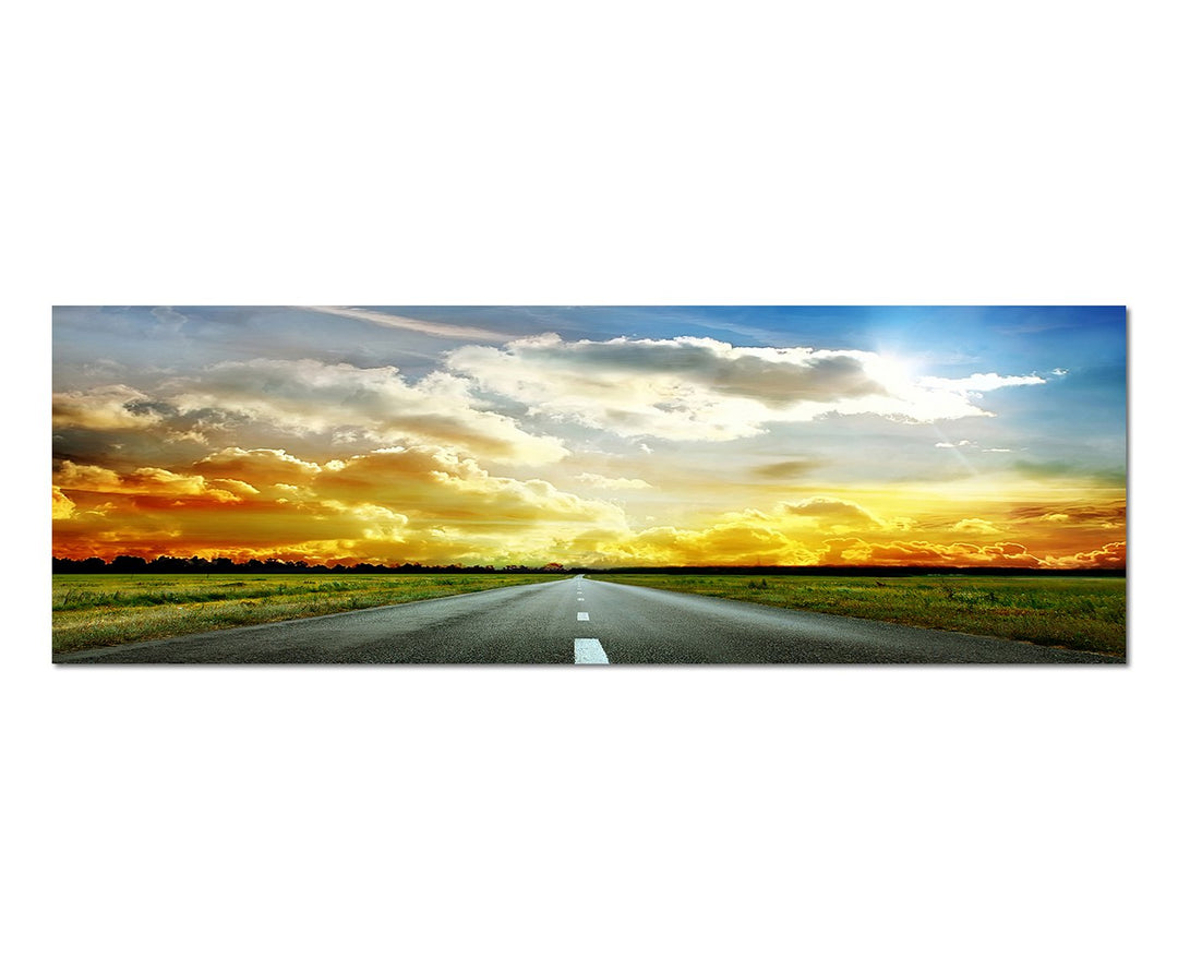 Paul Sinus Art Panoramabild auf Leinwand und Keilrahmen 150x50cm Landschaft Strasse Wolkenhimmel