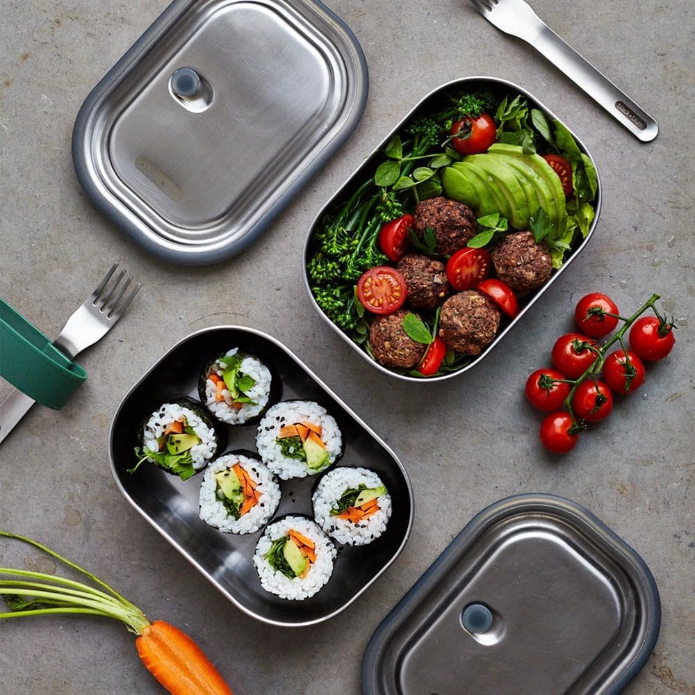 black+blum Lunchbox Edelstahl 600ml | Olive | 3-in-1 | Vakuumverschluss- 100% auslaufsicher | inkl.