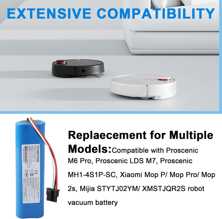 14,4 V 3400 mAh Li-Ion-Ersatzakku Kompatibel mit Xiaomi Mop 2s/ Mop pro/Mop p/Mijia STYTJ02YM, Conga