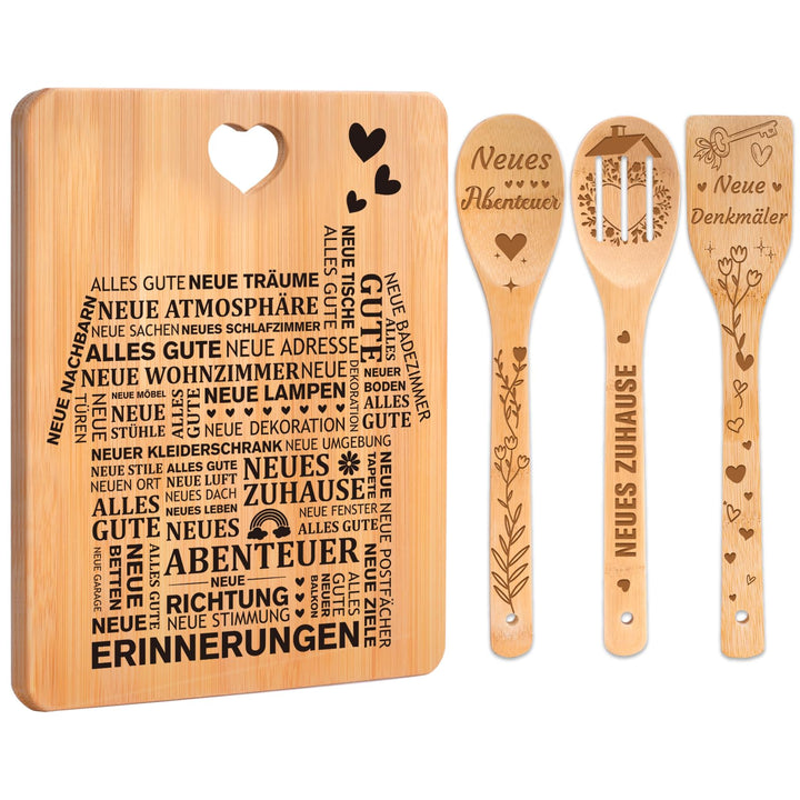 Apjielop Einzugsgeschenke Haus, Bambus Schneidebrett Set Geschenk zum Einzug ins Haus, Richtfest Ges