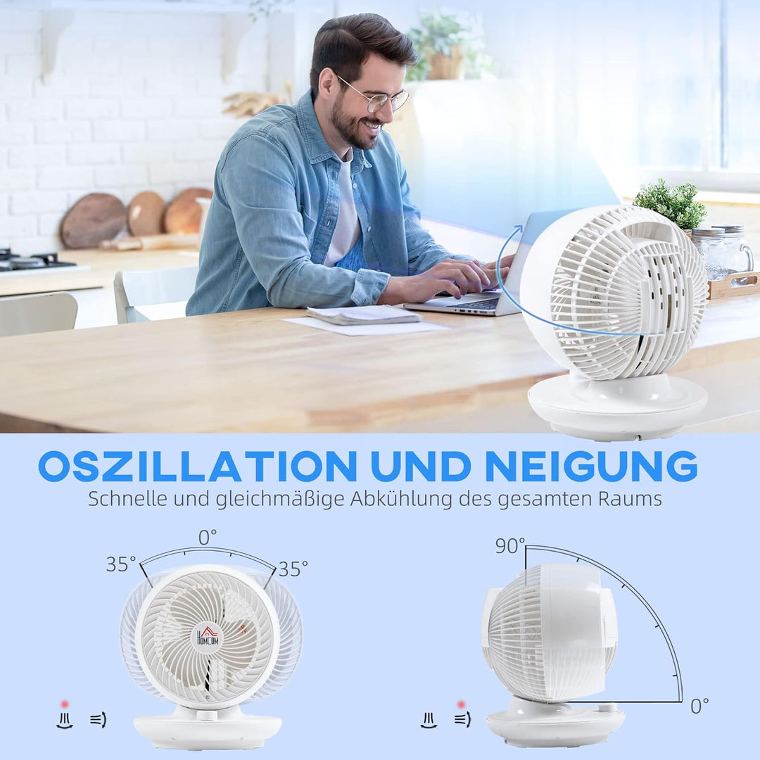HOMCOM Tischventilator Ventilator 90° Kippfunktion 90° Schwenkbar 70° Oxidation Umluftventilator Lüf