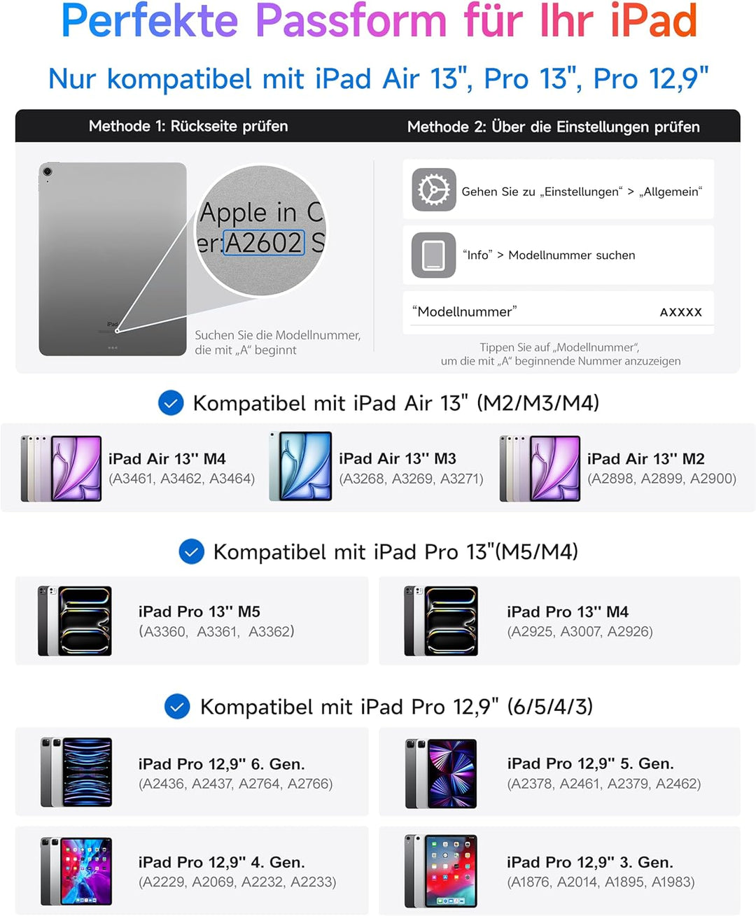 HOU 360° Drehbare Abnehmbare Hülle mit Tastatur für iPad Air 13" (M3/M2) 2025, 13" iPad Pro (M5/M4)