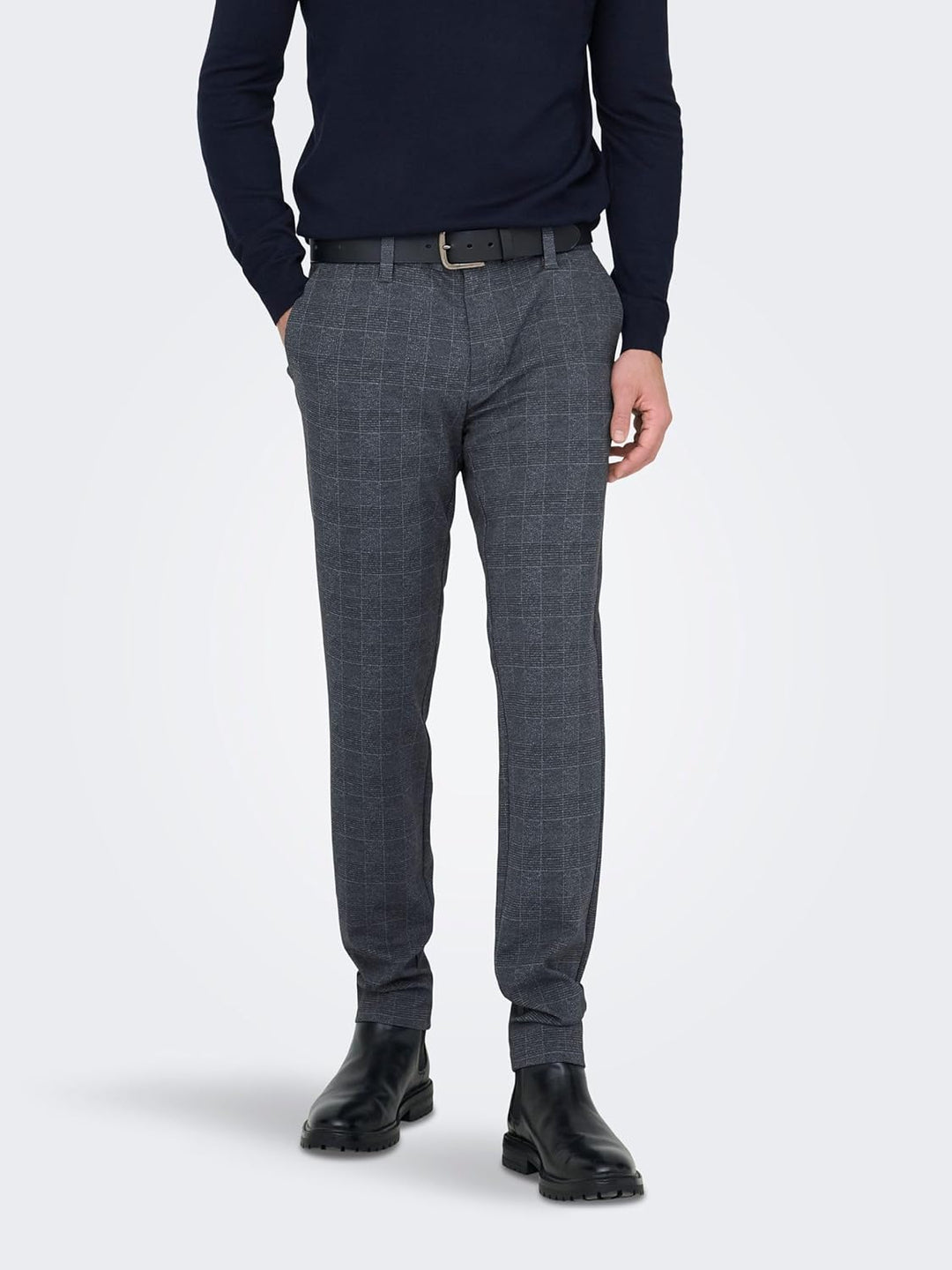 ONLY & SONS Male Chino Hose ONSMAKR Check Pants HY GW 9887 NOOS 30W / 34L Dress Blues 1, 30W / 34L D