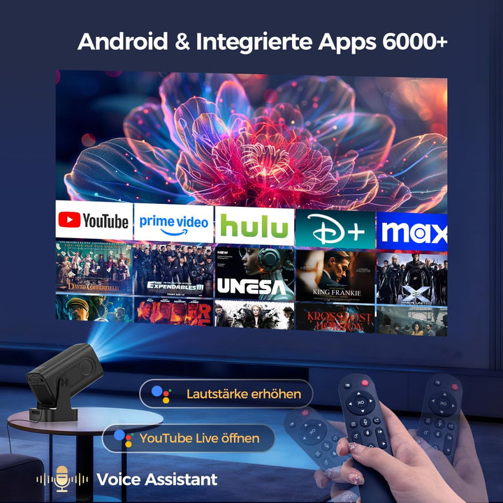 Alwtniet HY310 Mini Beamer 4K Unterstützt, 1080P Mini Projektor mit Autofokus & Automatische Trapezk