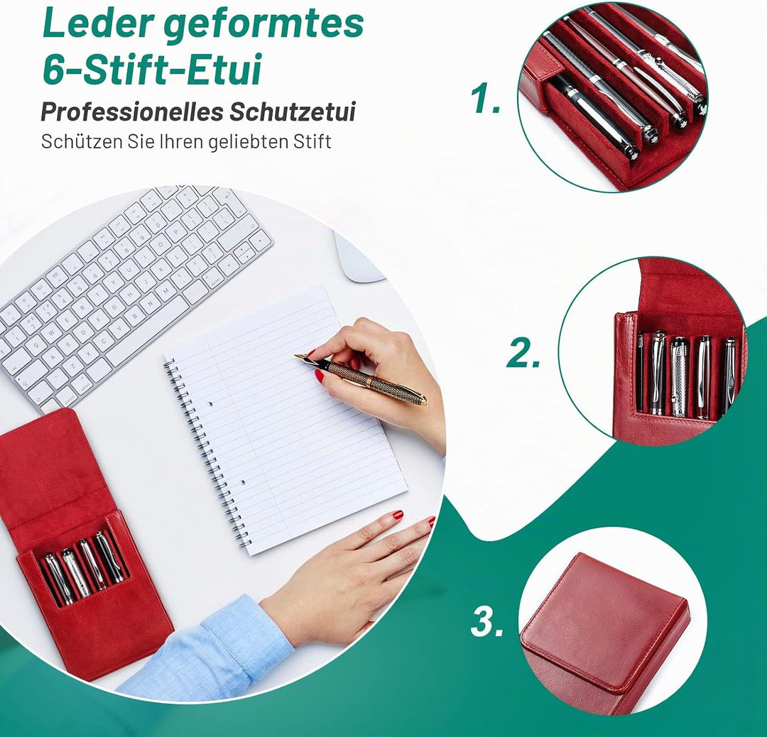 Hiram Leder-Füllfederhalter-Etui für 6 Stifte, Tragbare Aufbewahrungsbox für Stifte aus Pflanzlich G