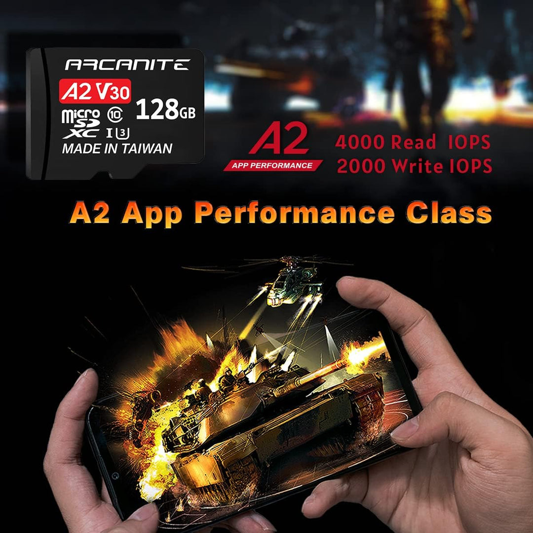ARCANITE 128 GB microSDXC-Speicherkarte mit Adapter - A2, UHS-I U3, V30, 4K, C10, MicroSD, Lesegesch