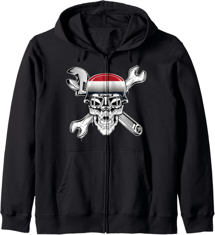 Niederländische Biker-Schädel-Motorrad-Flagge Niederlande Kapuzenjacke