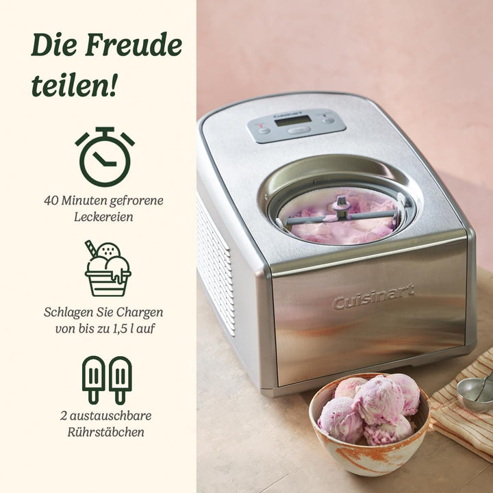 Cuisinart Icecream & Gelato Professional, Eismaschine mit selbstkühlendem Kompressor, 1,5 L Fassungs