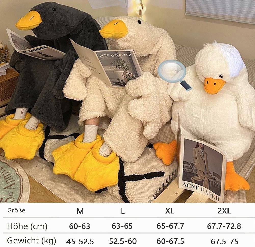 Grosse weisse Gans tragbare Decke – witziger Kapuzeneinteiler für Paare, dickes Korallen-Fleece, rie