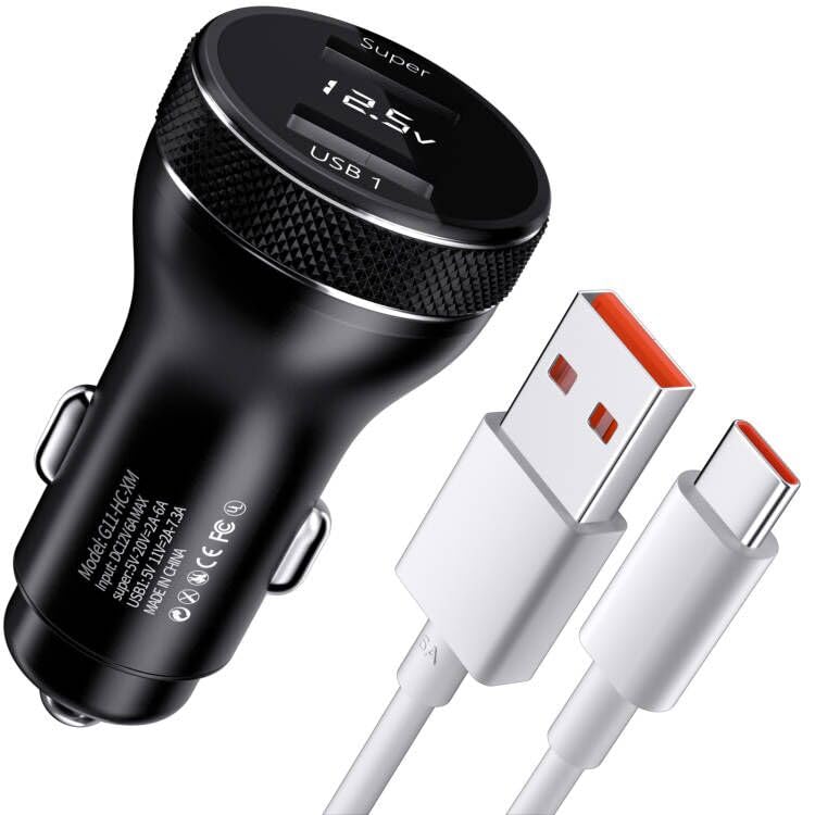 67W Zigarettenanzünder USB Ladegerät mit USB C Kabel 1M für Mi Turbo Charge Auto Schnellladegerät Tu