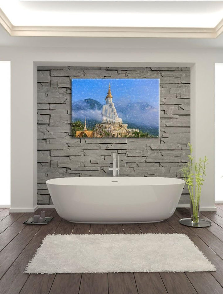 Pixxprint Buddha-Skulptur in Thailand als Leinwandbild/Grösse: 100x70 cm/Wandbild/Kunstdruck/fertig