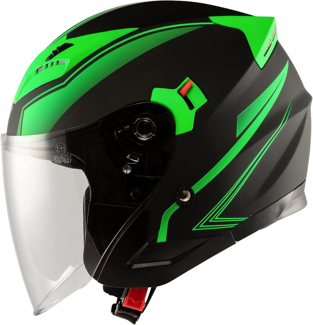Motorradhelm Doppeltvisier City Jet Zertifikat ECE 22-06 Scooter 61-62 cm (XL) Matt Grün, 61-62 cm (